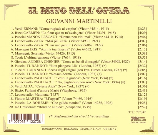 Giovanni Martinelli: Il Mito Dell'Opera [CD]