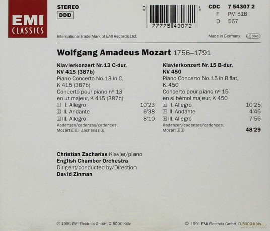 Wolfgang Amadeus Mozart: Klavierkonzerte 13+15 [CD]
