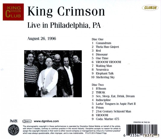 King Crimson: Live in Philadelphia, Pa, August 26th 1996 [2CD]