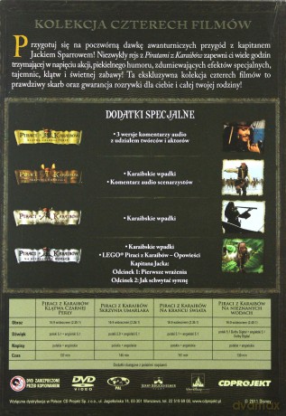 Piraci z Karaibów Quadrilogy BOX: Klątwa czarnej perły / Skrzynia umarlaka / Na krańcu świata / Na nieznanych wodach [BOX] [4DVD]