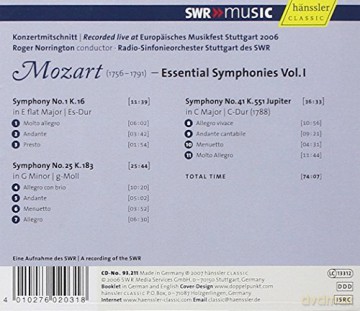 Wolfgang Amadeus Mozart: Mozart - Essential Symphonies, Vol 1: Nos 1, 25 and 41 [2CD]