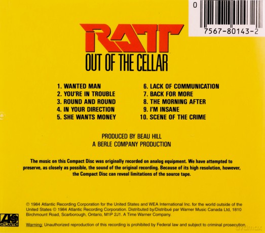 Ratt: Out of the Cellar [CD]