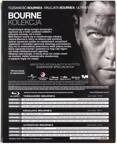 Bourne Trylogia: Tożsamość Bourne'a / Krucjata Bourne'a / Ultimatum Bourne'a [BOX] [3xBlu-Ray]