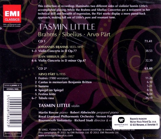 Tasmin Little: Brahms, Sibelius & Part [2CD]