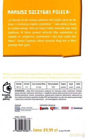 Literatura czeska Tom 04: Przygody dobrego wojaka Szwejka podczas wojny światowej tom 3 i 4 - Jaroslav Hasek [KSIĄŻKA]+[DVD]