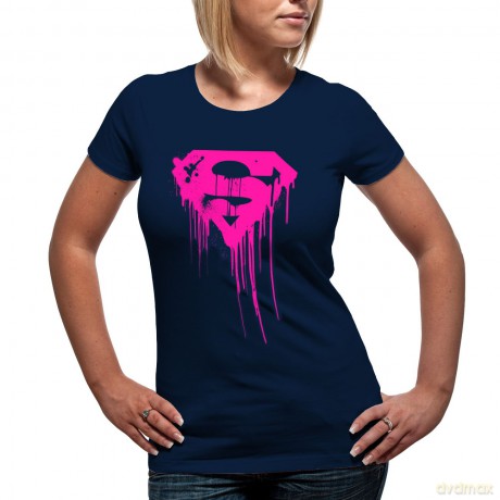 Superman: Dripping Logo Pink Fluro, Navy, Womens (S) [T-SHIRT]