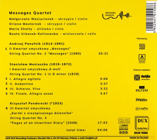 Messages Quartet: Panufnik, Moniuszko, Penderecki. Kwartety Smyczkowe [CD]