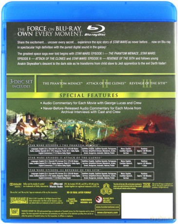Gwiezdne Wojny: Kompletna saga , części I-VI: Mroczne widmo / Atak klonów / Zemsta Sithów / Nowa nadzieja / Imperium kontratakuje / Powrót Jedi [6xBlu-Ray]