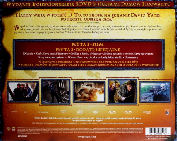 Harry Potter i Insygnia śmierci część 2 edycja kolekcjonerska z herbami Hogwartu [2DVD]