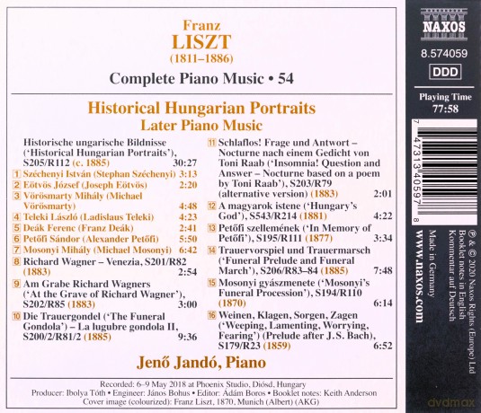 Jeno Jando: Franz Liszt: Complete Piano Music Vol. 54 - Historical Hungarian Portraits [CD]