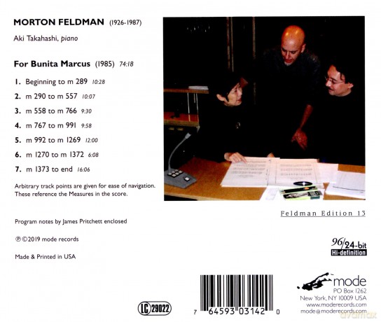 Aki Takahashi: Morton Feldman: For Bunita Marcus [CD]