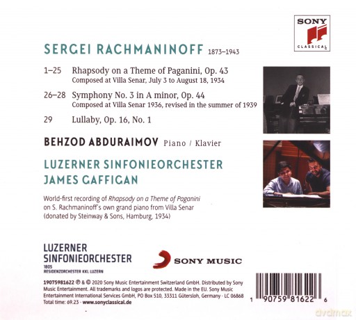 Behzod Abduraimov: Rachmaninoff in Lucerne - Rhapsody on a Theme of Paganini, Symphony No. 3 [CD]