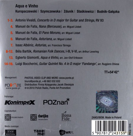 Kuropaczewski, Szymczewska, Zdunik, Staśkiewicz, Budnik: Aqua e vinho [CD]