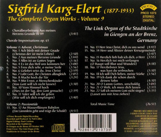 Sigfrid Karg-Elert: The Complete Organ Works - Volume 9 (The Link Organ of the Stadtkirche in Giengen an der Brenz, Germany) [CD]