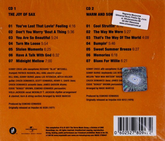 Sonny Criss: The Joy Of Sax / Warm And Sonny (2-1 Reissue) [2CD]