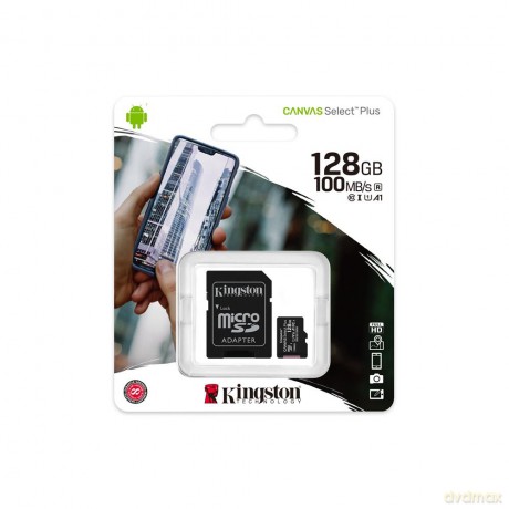 Kingston karta pamięci microSDXC Canvas Select Plus (128GB | class 10 | UHS-I | 100 MB/s) + adapter