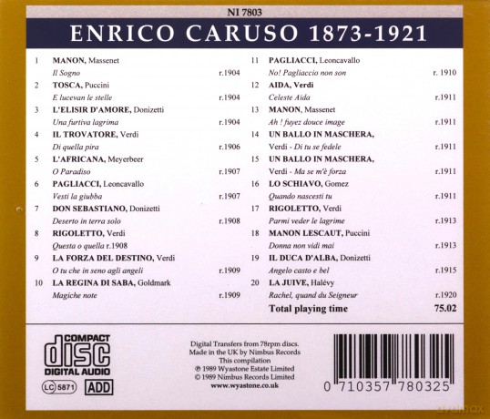 Enrico Caruso: Enrico Caruso In Opera Vol. 1 1904-1920 [CD]