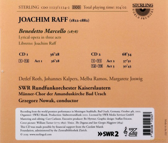 Swr Rundfunkorchester: Joachim Raff: Benedetto Marcello (Lyrical Drama In Three Acts) [2CD]