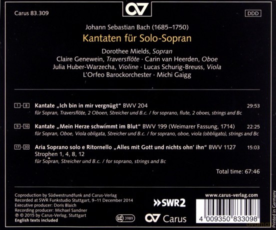 J.S. Bach: Cantatas For Solo Soprano - Dorothee Mields [CD]