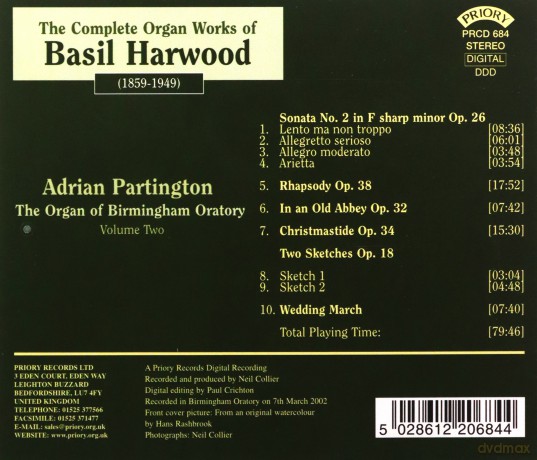 Adrian Partington: Complete Organ Works Of Basil Harwood - Vol 2 - The Organ Of Birmingham Oratory [CD]