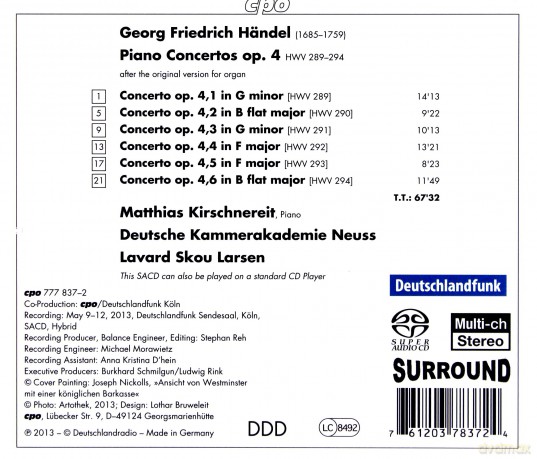 Kirschnereitlarsen: Handelsix Piano Concertos [CD]