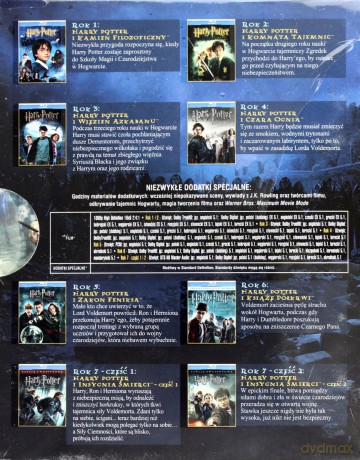 Harry Potter Pełna Kolekcja: Kamień Filozoficzny / Komnata Tajemnic / Więzień Azkabanu / Czara Ognia / Zakon Feniksa / Książę Półkrwi / Insygnia śmierci 1 / Insygnia śmierci 2 [BOX] [11xBlu-Ray]