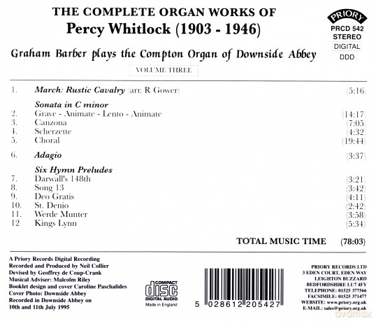 Graham Barber: Complete Organ Works Of Percy Whitlock - Vol 3 - The Compton Organ Of Downside Abbey [CD]