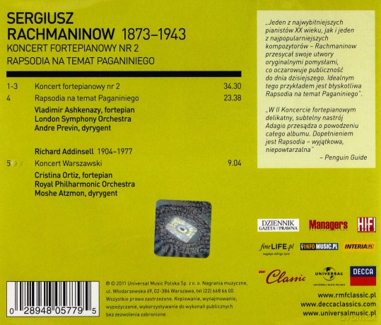 Vladimir Ashkenazy: RMF Classic Kolekcja: Rachmaninov Piano Con.2 [CD]