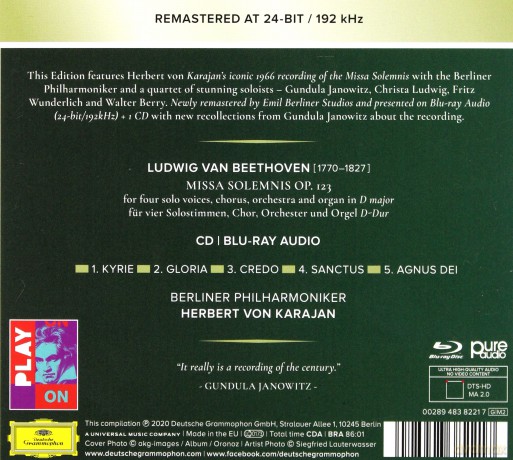 Herbert Von Karajan: Beethoven Missa Solemnis [Blu-Ray]+[CD]