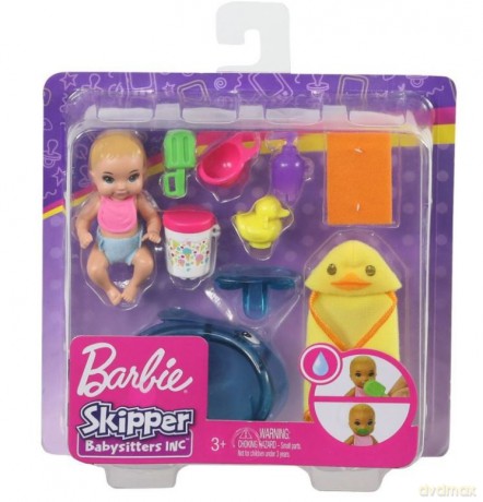 Lalka Barbie Skipper dziecko + akcesoria Kąpiel