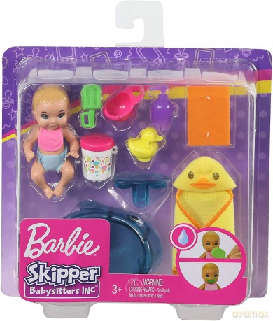 Lalka Barbie Skipper dziecko + akcesoria Kąpiel