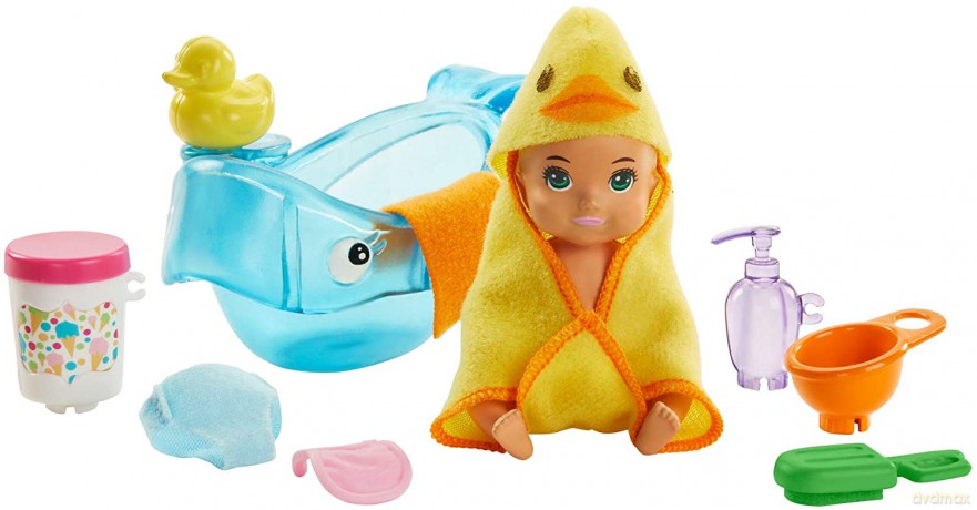 Lalka Barbie Skipper dziecko + akcesoria Kąpiel