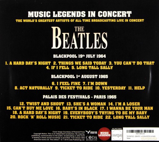 The Beatles: Greatest Hits In Concert 1964-1965 [CD]