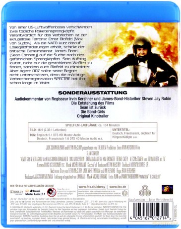 007 Never Say Never Again (Nigdy nie mów nigdy) [Blu-Ray]
