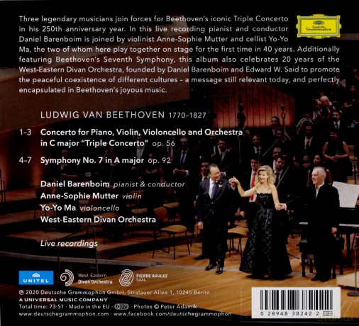 Anne-Sophie Mutter & Yo-Yo Ma & Daniel Barenboim: Beethoven Triple Concerto [CD]