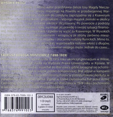 Wysokie progi - Tadeusz Dołęga-Mostowicz [AUDIOBOOK] [CD-MP3]
