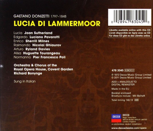 Richard Bonynge: Donizetti: Lucia Di Lammermoor (Decca Opera) [2CD]