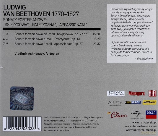 Vladimir Ashkenazy: RMF Classic Kolekcja: Beethoven Sonaty [CD]