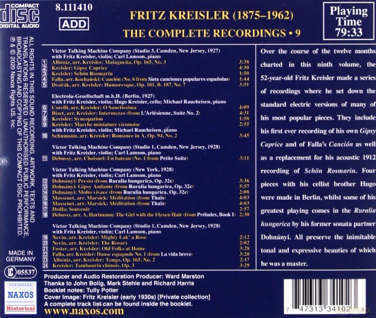 Fritz Kreisler: Fritz Kreisler - The Complete Recordings. Vol. 9 [CD]