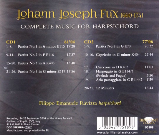 Filippo Ravizza: Fux: Complete Music For Harpsichord [2CD]