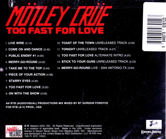Motley Crue: Too Fast For Love [CD]