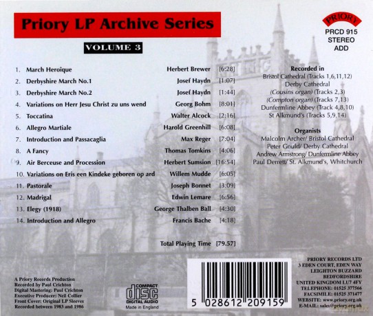 Malcolm Archer: Lp Archive Series - 3 Organ Music From Bristol Cathedral [CD]