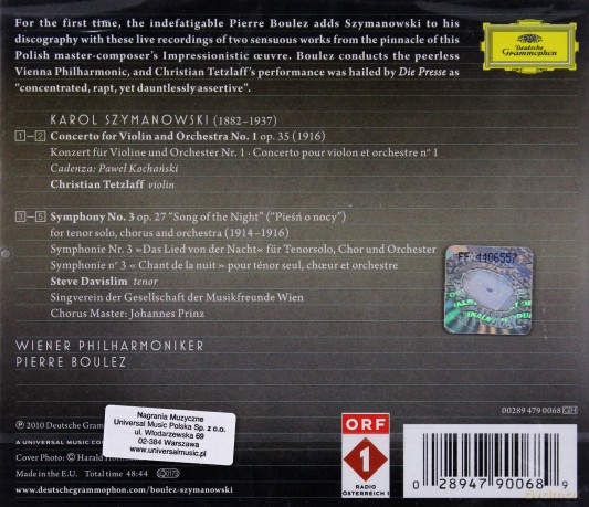 Pierre Boulez: Szymanowski:Song Of The Night [CD]
