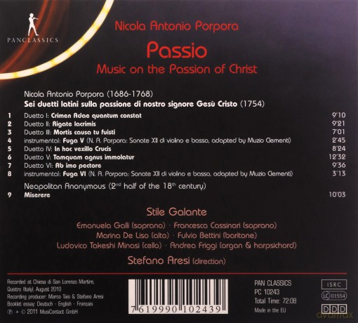 Nicola Antonio Porpora: 6 Duetti sulla Passione di nostro signore Gesu Cristo (1754) [CD]