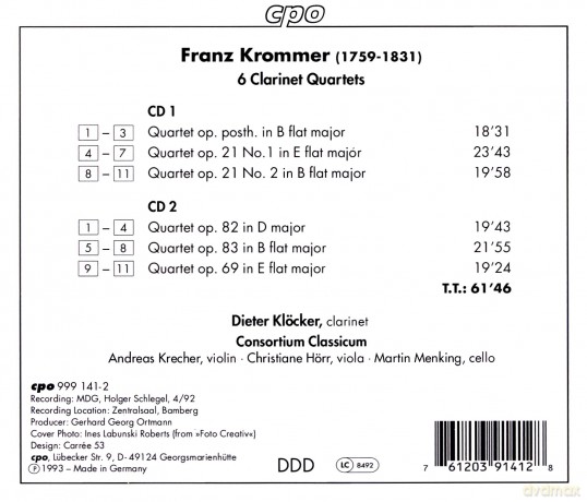 Franz Krommer: 6 Klarinettenquartette [2CD]