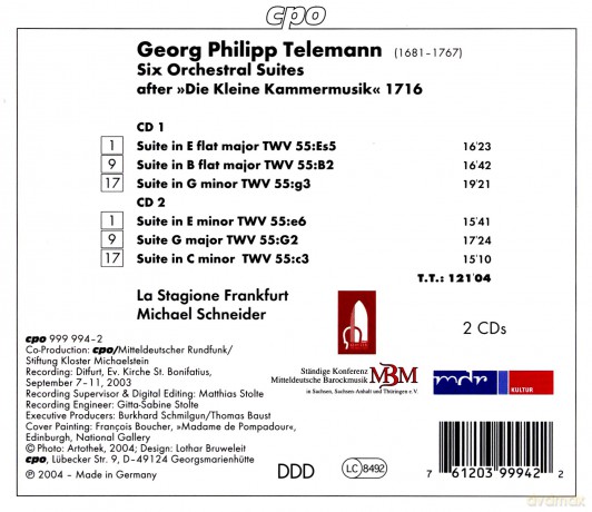Georg Philipp Telemann: 6 Orchestersuiten nach Die kleine Kammermusik 1716 [CD]