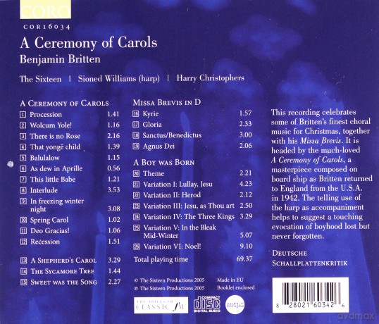Benjamin Britten: A Ceremony of Carols op.28 [CD]