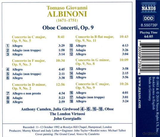 Tomaso Albinoni: Albinoni:oboe Concerti vol. 1 [CD]