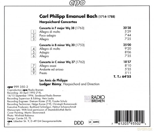 Carl Philipp Emanuel Bach: Cembalokonzerte Wq.30,37,38 [CD]