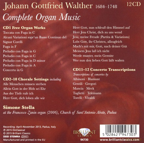 Johann Gottfried Walther: Complete Organ Music [12CD]